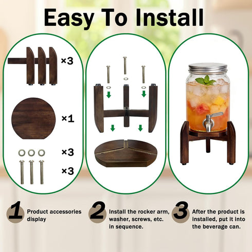 8"11.2" 5 Drink Dispenser Stand Adjustable Width for Gallon Water Jug & Beverage Jar, Sturdy Walnut Wood Holder