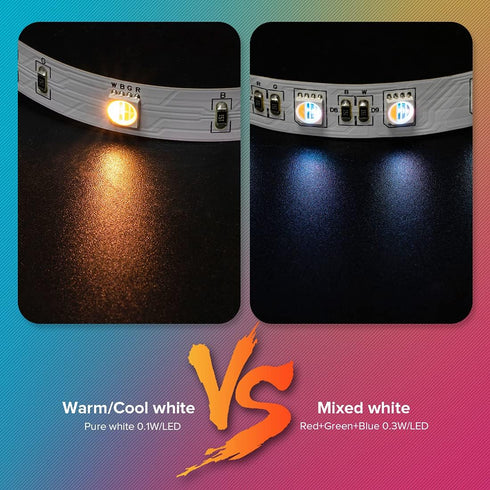 32.8FT 3000K 4 1 12V BTF-LIGHTING RGBW Bluetooth Music APP LED Strip Lights RGB+Warm White Colors in LED Color Changing