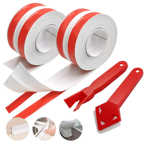 SNAILGARDEN 2 Rolls Bath Sealant Strip, Waterproof Acrylic Adhesive Caulk Strip with 2Pcs Caulking Tools for Bathroom,