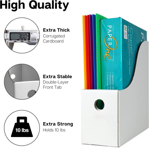 Dunwell White Magazine File Holder (2 Pack), Sturdy Cardboard Vertical File Folder Holder for Desk, Office, Classroom