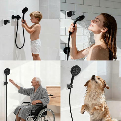 Matte Black Adjustable Shower Head Holder - No Drill, Waterproof, Strong Adhesive