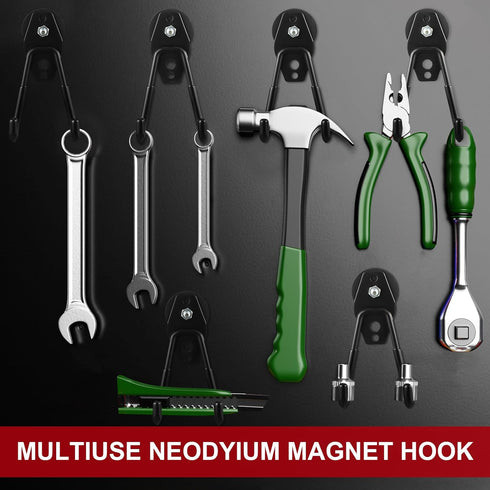 Landhoow 6 Pcs Heavy Duty Magnetic Hooks with Anti Slip Rubber Coating for Indoor and Outdoor Storage (Black)