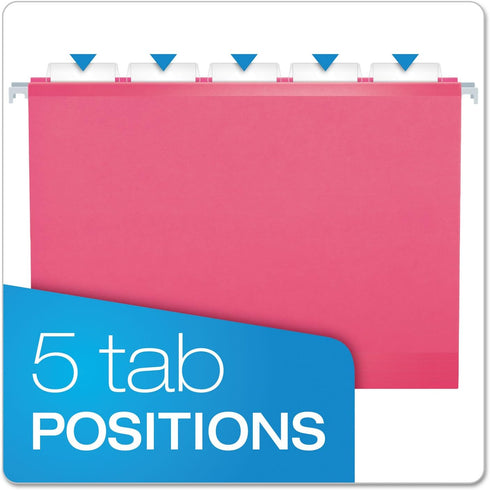 Pendaflex Reinforced Hanging File Folders, Pink, Letter Size, 25/BX, 1/5 Cut (4152 1/5 PIN)