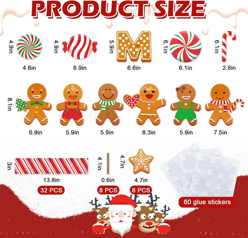 Whaline 76Pcs Merry Christmas Classroom Bulletin Board Decoration Kit Gingerbread Candy Cane Cutouts with Glue Point Red White Stripes Bulletin Border Sticker for Holiday School Wall Door Decoration by Whaline
