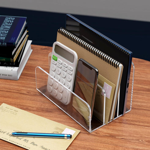 Desk Mail Organizer, 3 Section Clear Acrylic File Holder, Vertical Lightweight Envelope Holder for Office, Home, School