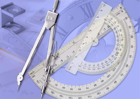 oxe Student Math Geometry Set, 6 Pcs: 4 Inch and 6 Inch Drawing Compass, Clear Math Protractor, Triangle Ruler, 30/60