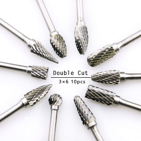DLtools 10pcs Double Cut Tungsten Carbide Rotary Burr Set for Metal Carving, Drilling, Polishing Bits