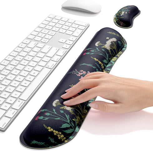 Dapesuom Enlarge Keyboard Wrist Rest, Memory Foam Cushion for Desk Mat Support, Cute Pain Relief Set with Non-Slip Base