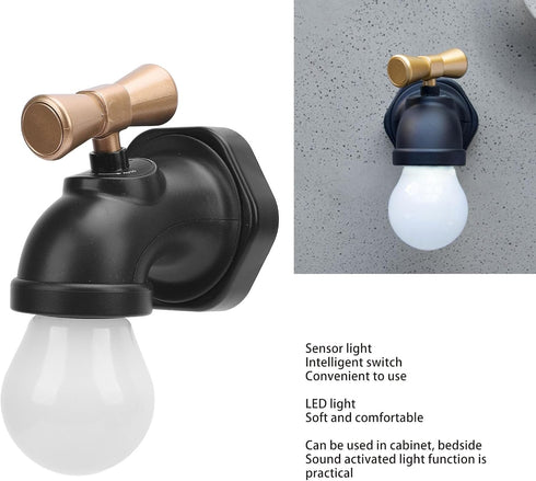Decumeby Faucet Night Light Stylish USB Rechargeable Sensor Lamp for Cabinet Bedside, Warm Yellow LED Light for Home