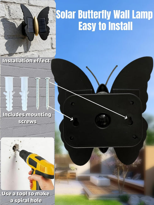 Agrollozi IP65 3000K Solar Butterfly Lights, Outdoor Butterfly Wall Lamp, Waterproof Garden Decor Solar Lights
