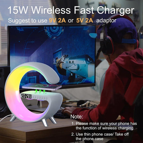 BedroomLarge NH-69 Table Lamp with Wireless Charger, Atmosphere Lamp with White Noise, Smart Light Sound Machine