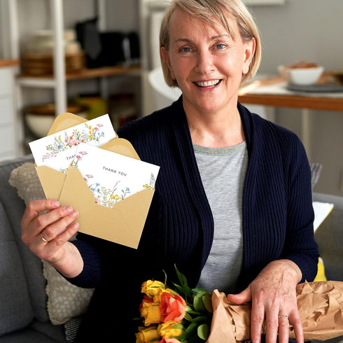 Abilat 24 Pack 4x6 Inch Floral Thank You Cards with Envelopes & Matching Stickers Blank Wildflower Thank You Notes