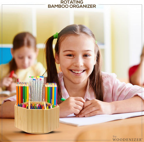Bamboo Desk Organizer - Pencil Holder for Kids - Art Supply Caddy - Compact Utility Waist Bag Pack - Pen Organizer for