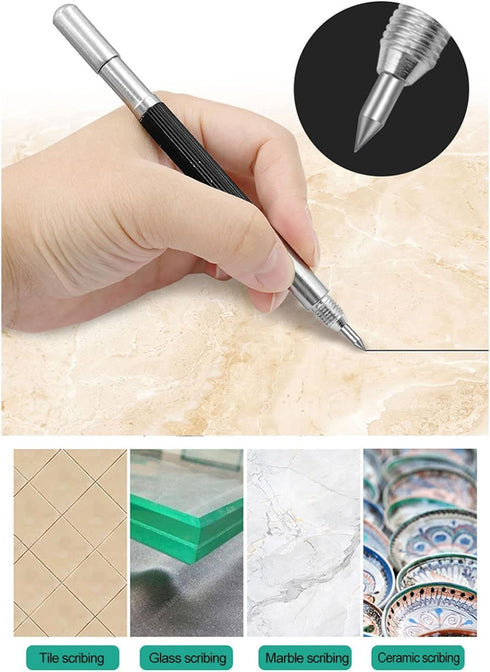 Black Alloy Scribe Pen - Carbide Metal Glass Tile Cutting Marker Pencil for Metalworking, Woodworking Hand Tools