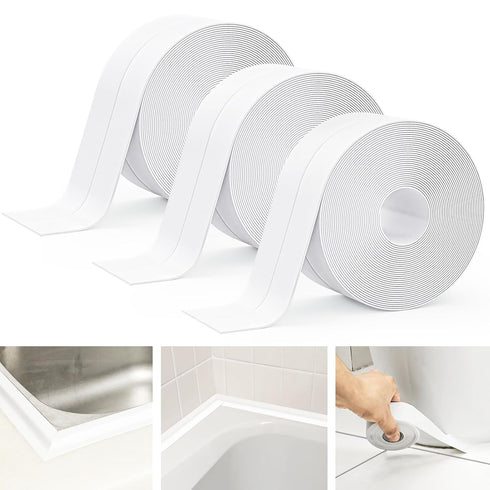 Caulk Tape 3 Rolls, 1.5in x 10.5ft, White Caulking Strip for Waterproof Trim in Kitchen, Toilet & Walls