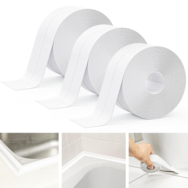 Caulk Tape 3 Rolls, 1.5in x 10.5ft, White Caulking Strip for Waterproof Trim in Kitchen, Toilet & Walls