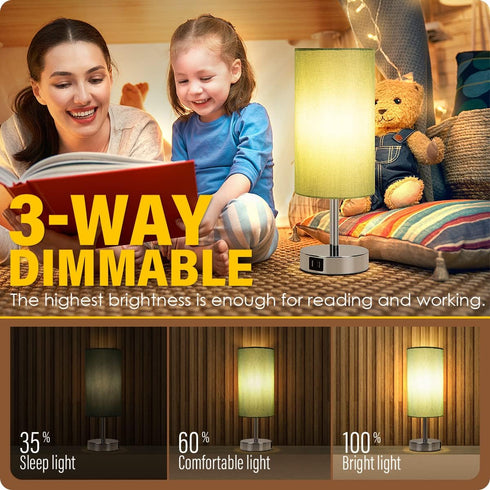 3 Dimmable Bulb Yarra-Decor Bedside Lamp with USB Port - Touch Control Table Lamp for Bedroom Way Nightstand Lamp