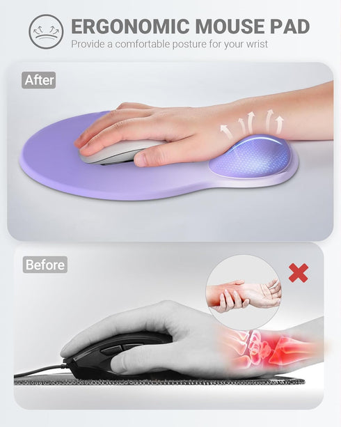 Ergonomic Mouse Pad Wrist Support, Comfortable Mouse Pad Wrist Rest, Relieve Wrist Pain Gel Mouse pad, Non-Slip Rubber Base Mousepad for Laptop, Computer(Gradient Dark Purple)