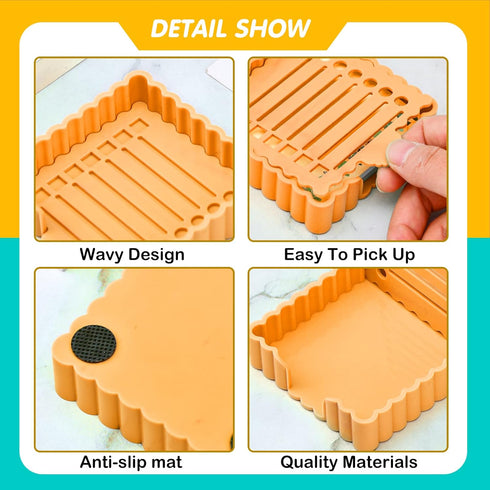 Cute Sticky Notes Holder with Stencil, Wavy Self-Stick Notepad Holder, Note Dispenser for Desk