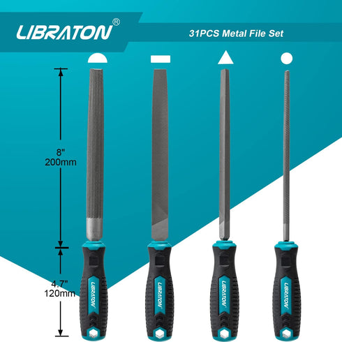Libraton 31PCs Metal File Set, Metal Files for Steel, 12 Needle Files with Case, Riffler File, Sandpapers