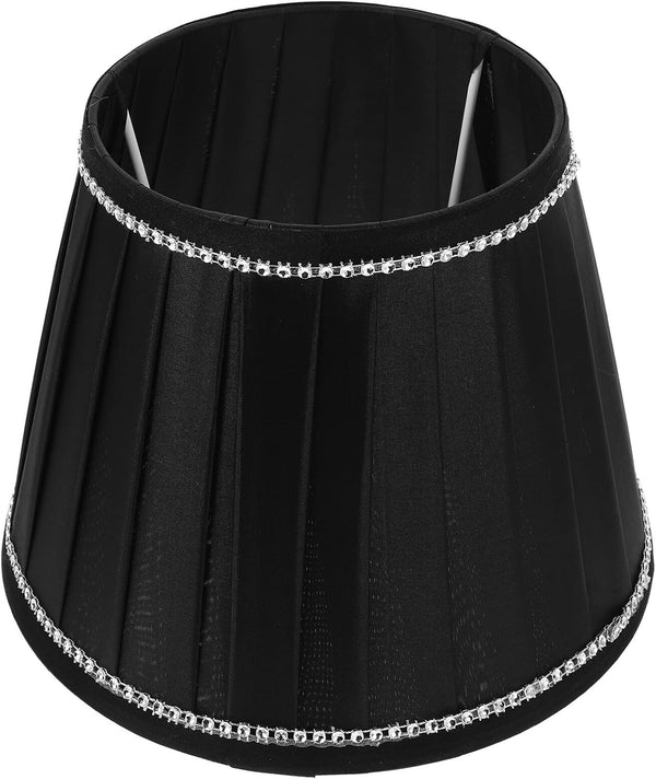 Pleated Table Lamp Shade Black Fabric with Rhinestones Soft Light Cover for