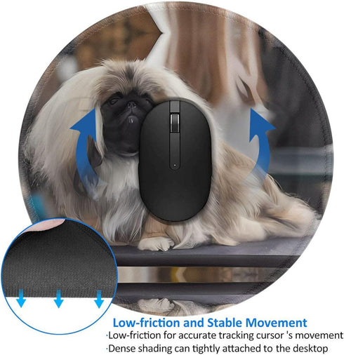 JaoXer 8-Inch Pekingese Dog Round Mouse Pad - Your Desk Companion for Office, Desktop, Laptop, Personal Computers