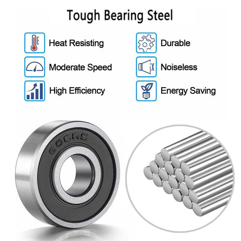YAMASO 20 Pcs 608 2RS Ball Bearings, Bearing Steel and Double Rubber Sealed Miniature Deep Groove Ball Bearings, 8mm x