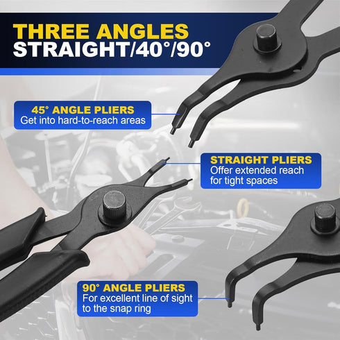 14PCS Set Set 45/90 0.038in 0.047in 0.070in 0.090in DASBET Snap Ring Pliers Heavy Duty Retaining Ring Pliers with Bent