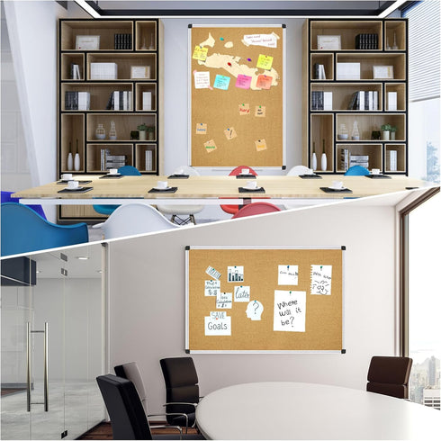 XBoard 36 x 24 Cork Bulletin Board, Notice Board with Aluminum Frame and Push Pins for Display