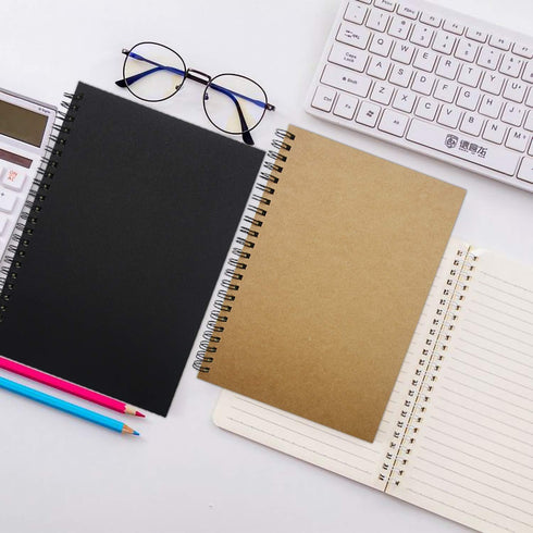 Yansanido Spiral Notebook, 4 Pcs A5 Black Craft Softcover, 8mm Ruled, 60 Sheets, 120 Pages Journals for Study