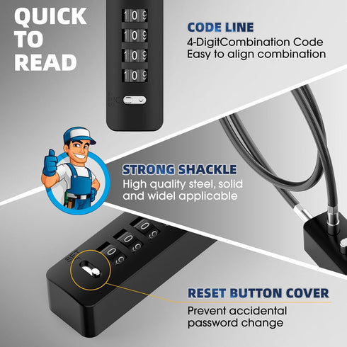 Cable Locks with Combination - 23.6 Inch Steel Small Cable Rope Locks with 4-Digit Combination, Resettable Code for