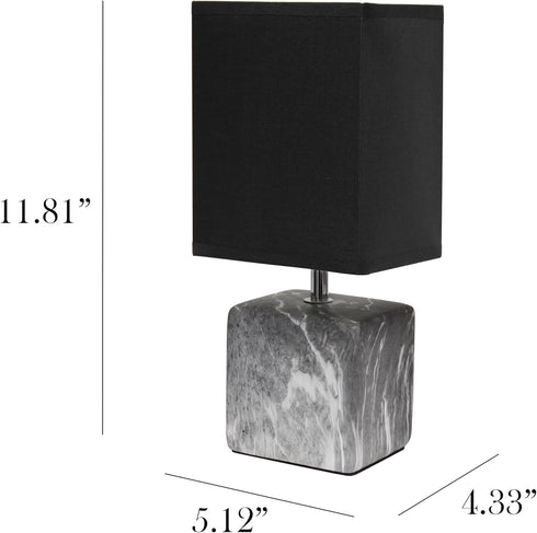 LT1217-BOB 11.81" Simple Designs Mini Marble Ceramic Cube Table Lamp, for Living Room, Bedroom, Office, Black