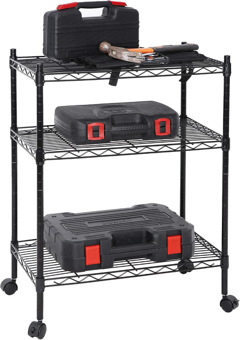 3-Shelf (24L 14W 31H) SUPER DEAL Adjustable Heavy Duty Storage Wire Shelving Unit with Wheels, Metal Organizer Wire