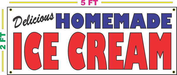 SuperSigns Delicious Homemade Ice Cream 2x5 Banner Sign