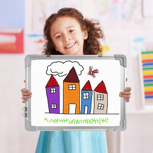 White Board Dry Erase - 12" x 16" Magnetic Double-Sided Board, 6 Markers, 4 Magnets, 1 Eraser for School, Office