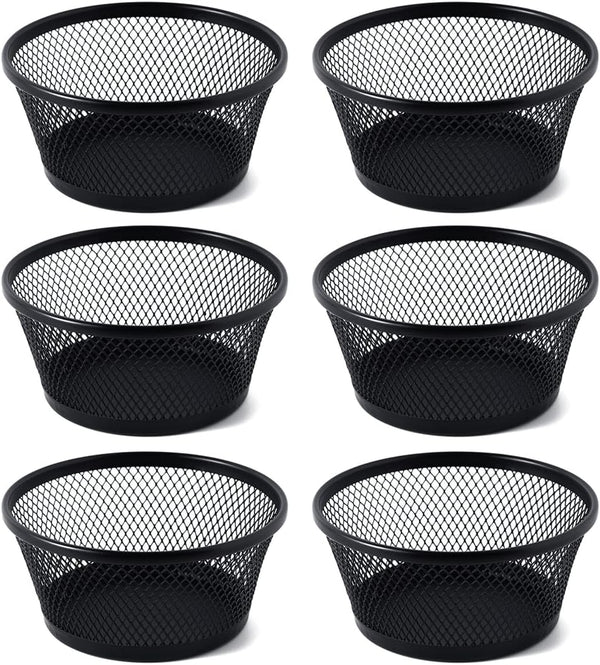 SLSON 6Pack Wire Mesh Paper Clip Holder - Round Desktop Paperclip Dish Dispenser for Office Organizer Accessories