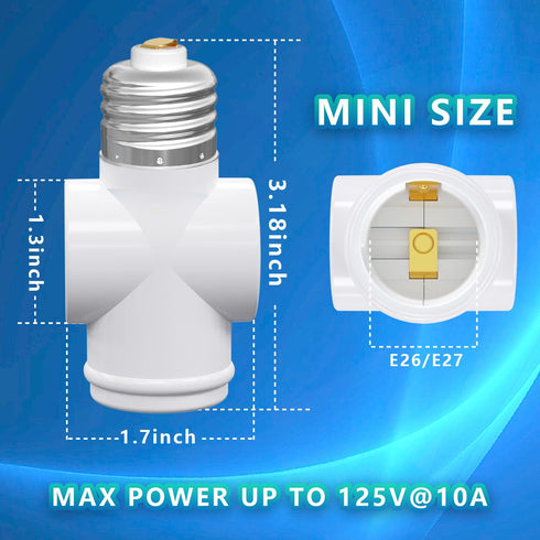 Light Socket Adapter, E26 to 3-Prong Outlet Adapter and Light Bulb Socket, 1 Pack, White