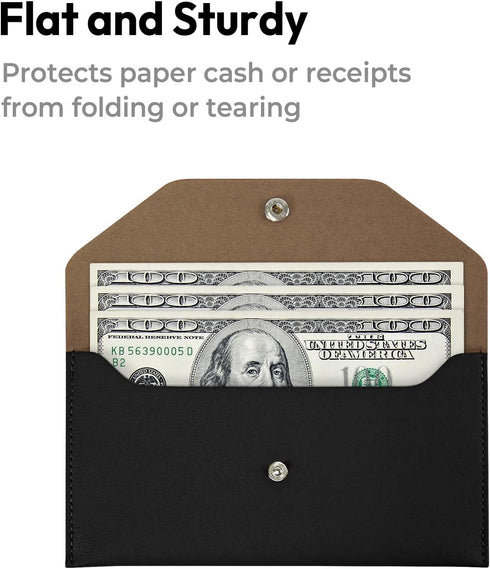 Carrotez Money Envelopes for Cash (PU Leather), Reusable Cash Envelope Wallet for Travel and Budgeting, 1 ea, No Letter