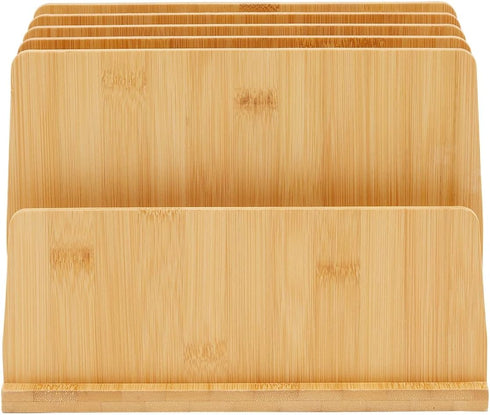 Paper Junkie Bamboo Wooden Mail Holder, 5 Slots File Sorter for Letter and Folder Document Storage, Home Organization