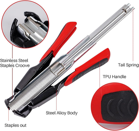 2500pcs Hog Ring Pliers Kit Automatic with Nails for Chicken Wire Fencing Fastening Clamp Fencing Tool C Ring Stapler
