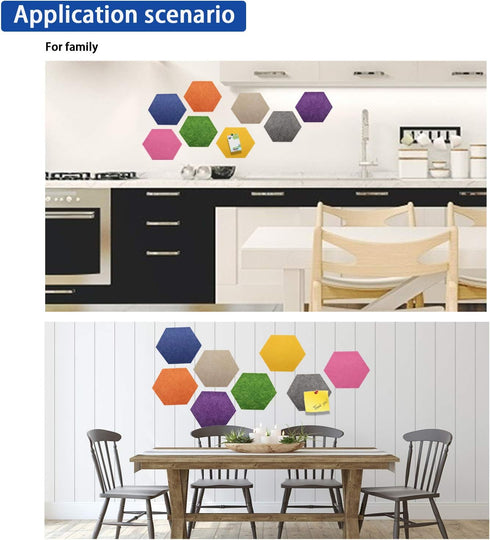 Felt Bulletin Board, Multiple Color Hexagon Pin Board with 50 Push Pins, Memo Board for Home Office Classroom, 6.7 x