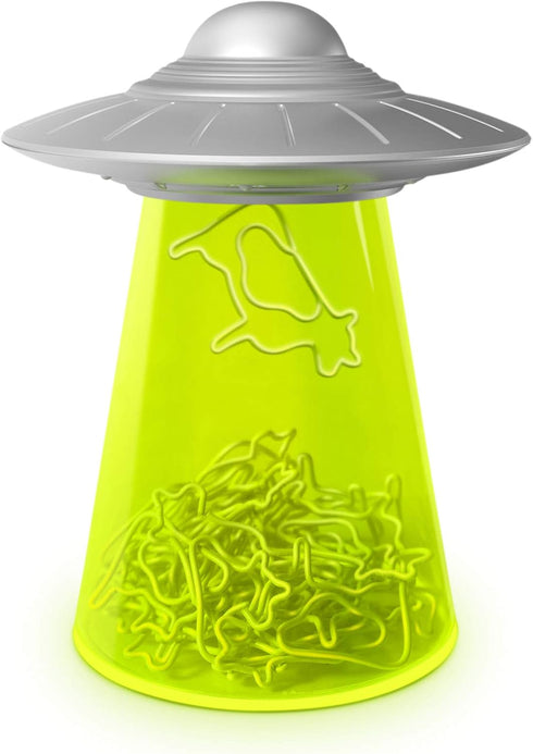 Genuine Fred UFO Paperclip Dispenser, Filing Saucer Holder with Cow Paperclips, Fun Space Themed Desktop Organizer