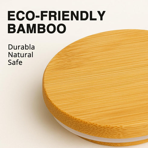 JINUYYNA 6 Pack 5 oz Natural Bamboo Oui Yogurt Jar Lids with Silicone Sealing Rings and Label for Glass Jars, Reusable