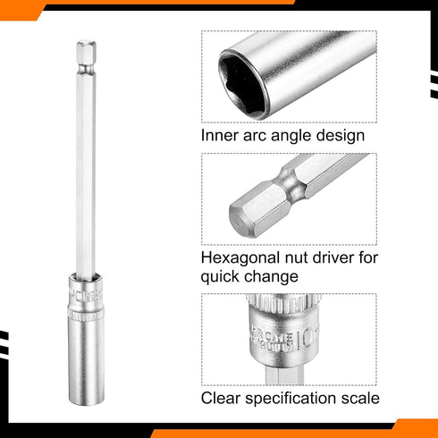 1/4" 10mm Setter HARFINGTON Power Nut Driver Drill Bit Metric Hex Nut Quick-Change Socket Wrench Screw CR-V Steel Nut