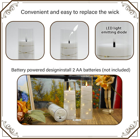 9 Nimiko Flickering Flameless LED Candles, Pcs with Embedded Star String, Acrylic LED Pillar Candles with Remote