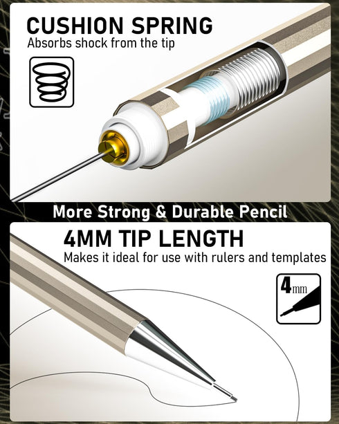 Nicpro 34PCS Art Mechanical Pencils Set, Metal Drafting Pencil with 19 Tube Lead Refills Case