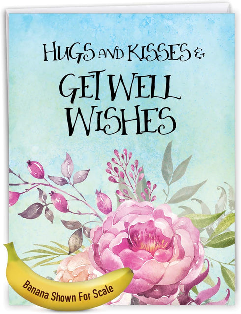 NobleWorks Jumbo Get Well Greeting Card (8.5 x 11 Inch) - Beautiful Feel Better Soon Group Notecard - Get Well Florals