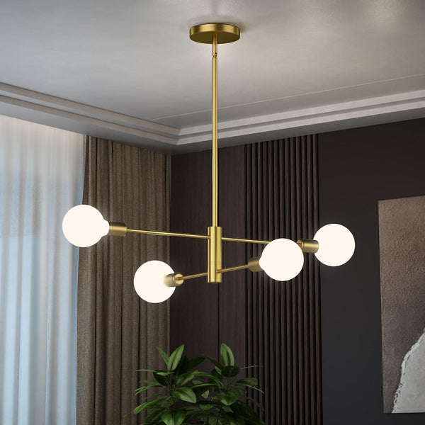EUGITRAINS Gold Modern Sputnik Chandelier, 4-Lights Mid Century Chandeliers Flush Mount Sputnik Lights
