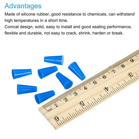 MECCANIXITY Silicone Rubber Tapered Plug 5mm to 9mm Solid Blue for Laboratory Use - 15 Pieces