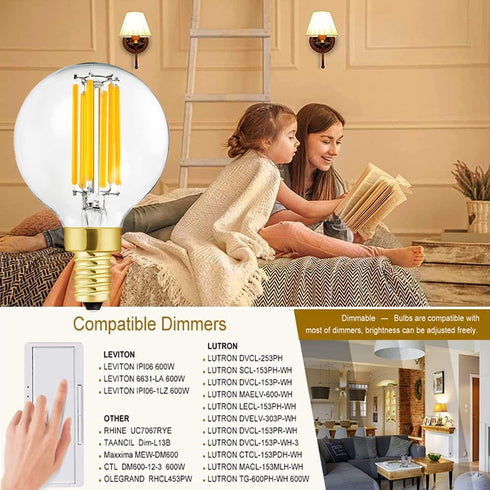 6 Pack Leools E12 Dimmable G16.5 Bulbs, 6W (60W Equivalent), 600lm, Soft White 3000K for Chandeliers, Ceiling Fans